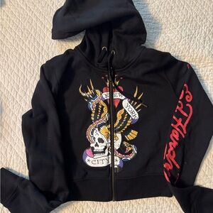 Ed Hardy Black Kids Hoodie with Vibrant Skull Design